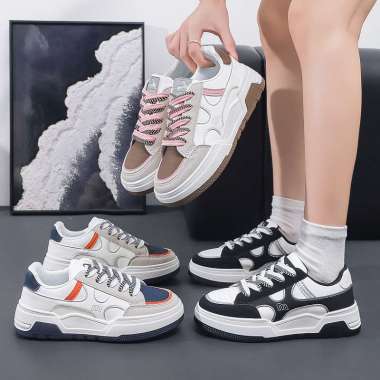 LURAD Sepatu Wanita High Fashion Simple Tali Dua Warna Sepatu Cewek Sneakers Kuliahan Slip Dipakai Q