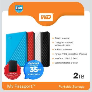 Hardisk External 2TB / Hardisk External WD 2TB My Passport (Sky Blue)