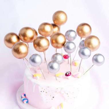 Tusuk topper Balon kue ulang tahun topper hiasan kue tart bulat balon Perak