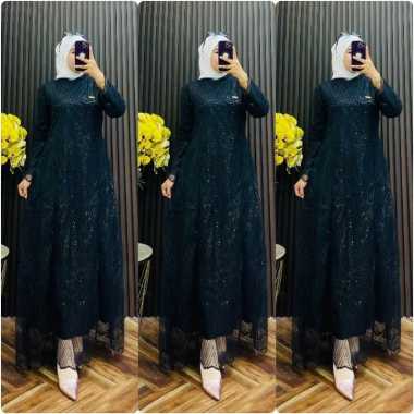 GAMIS BROKAT TILE PREMIUM MODEL TERBARU GAMIS BURKAT PESTA CANTIK BANGET Ld120cm (Jumbo) Hitam