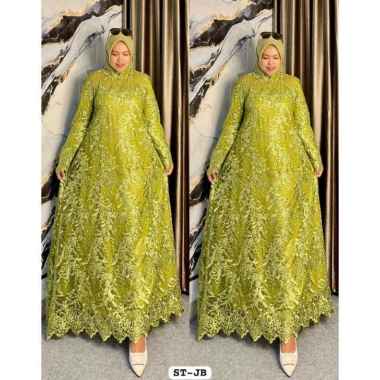 GAMIS BROKAT TILE PREMIUM MODEL TERBARU GAMIS BURKAT PESTA CANTIK BANGET Ld110cm (Standard) Lime