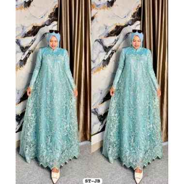 GAMIS BROKAT TILE PREMIUM MODEL TERBARU GAMIS BURKAT PESTA CANTIK BANGET Ld110cm (Standard) Hijau Wa