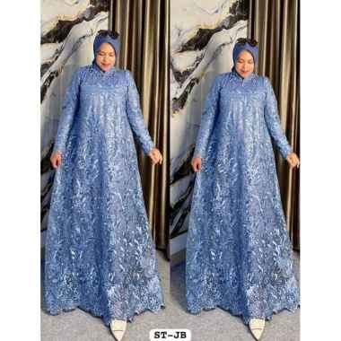 GAMIS BROKAT TILE PREMIUM MODEL TERBARU GAMIS BURKAT PESTA CANTIK BANGET Ld120cm (Jumbo) Denim