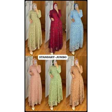 GAMIS BROKAT TILE PESTA PREMIUM MODEL GAMIS RUNCING BRUKAT MOTIF MEWAH DAN BERKELAS Jumbo Cokelat Mu