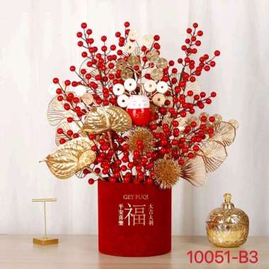 Hiasan Pot Bunga Red Cherry Bunga Imlek Ukuran Jumbo/ Vase Decoration ANTHURIUM SET