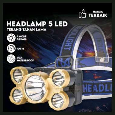 Headlamp Senter Kepala 5 LED XPE Cas USB Charger Head Lamp Sorot Charge Isi Ulang