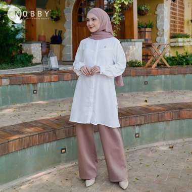 Nobby Atasan Tunik Wanita Terbaru Bahan Misory Busui Wudhu Friendly Sasmaya Tunik L Putih