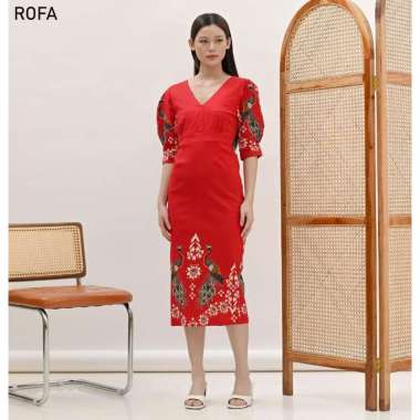 Evercloth Rofa Dress Batik Wanita Dress Wanita Batik Couple Seragam XL RED