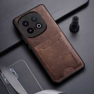 CASING IQOO 13 CASE SLOT CARD LEATHER PREMIUM IQOO 13 COKLAT