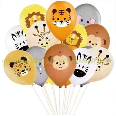 100pcs Balon Motif Gambar Wajah Hewan Animal Face Muka Binatang 12 Inci Inch Eceran Zebra
