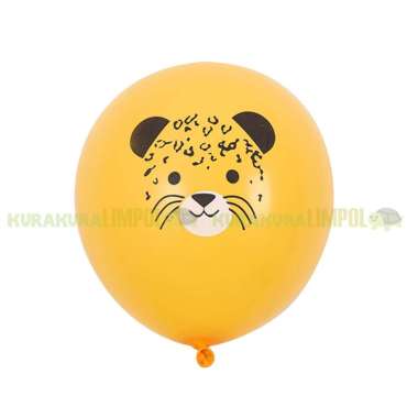 100pcs Balon Motif Gambar Wajah Hewan Animal Face Muka Binatang 12 Inci Inch Eceran Macan