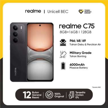 Realme C75 RAM 8/128B Chipset HelioG92 Baterai 6000mAh Tahan Banting Black