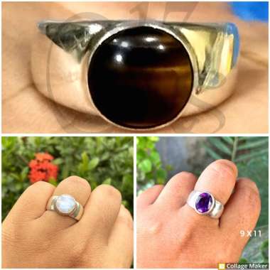 Cincin Ring Perak Silver Bali Batu Tiger Eyes Moonstone Amethyst Polos Bulat Asli 925 Pria Laki Wani
