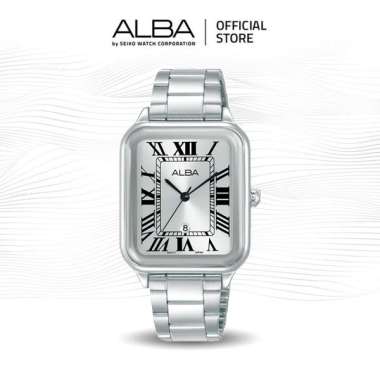 Alba Jam Tangan Wanita Kotak AH7DX1 Quartz Silver Dial Stainless