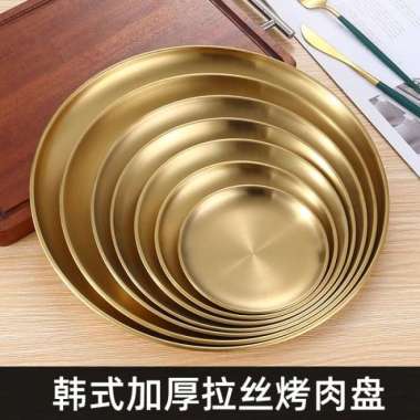 Piring Makan Stainless Silver Gold - Piring Sultan Metalik Emas Perak Gold(Emas) - 23cm