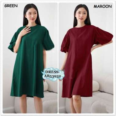 AB53932 Mini Dress Pesta Natal Imlek Sincia Wanita Korea Import Merah Maroon Red Hijau Emerald Green