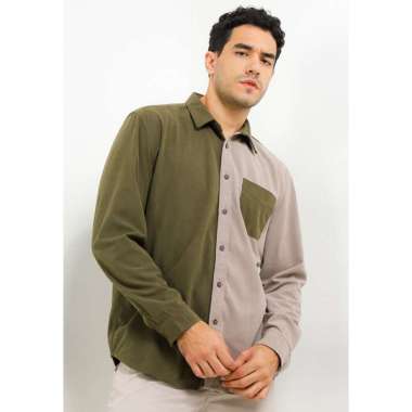 Hush Puppies 90'S Colorblock Corduroy Shirt Pria Olive L