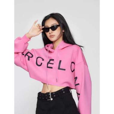 HOODIE BARCELONA SWEATER WANITA CROP TOP pink