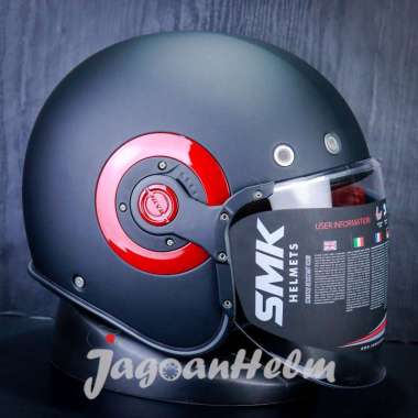 SMK HELM RETRO JET MA23 | MATT BLACK | CLASSIC SINGLE VISOR - L