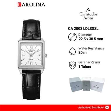 Jam Tangan Christophe Arden Tank CA 2003 LDLSSSL Women White Dial Black Leather Strap