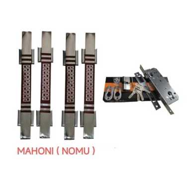 PAKET TARIKAN PINTU 2 PSG / PULL HANDLE BATIK 33 CM PLUS BODY KUNCI PINTU / BODY PELOR mahoni