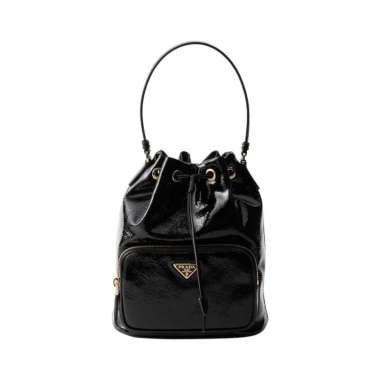 Prada Duet Naplak Patent Leather Bucket Bag Black Black