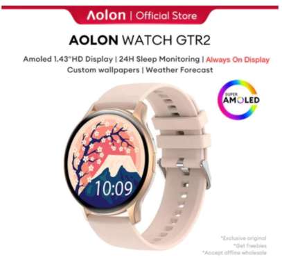 Aolon GTR2 Jam Tangan Pria AOD AMOLED Bluetooth Call Custom Wallpaper Smartwatch Wanita Pink