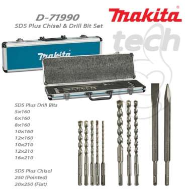 Mata Bor Tembok Beton Set SDS Plus Chisel Makita D-71990 - 10 Piece