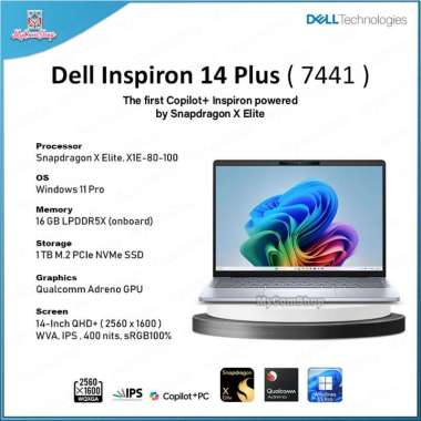 DELL INSPIRON LAPTOP 14 PLUS 7441 SNAPDRAGON X ELITE X1E-80-100 16GB RAM 1TB SSD 14" QHD+