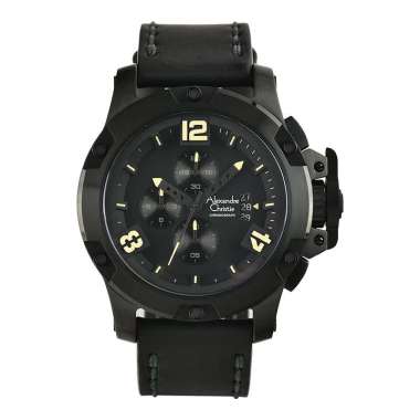 Jam Tangan Pria Alexandre Christie Chronograph AC 6295 MC LIPBAIVBA Men Black Dial Black Leather Str
