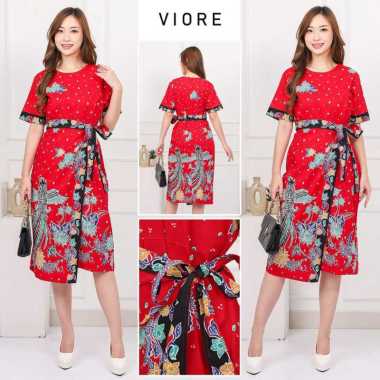 Evercloth Viore Dress Wanita Batik Couple Modern Dress Batik Modern Gaun Pesta Merah L