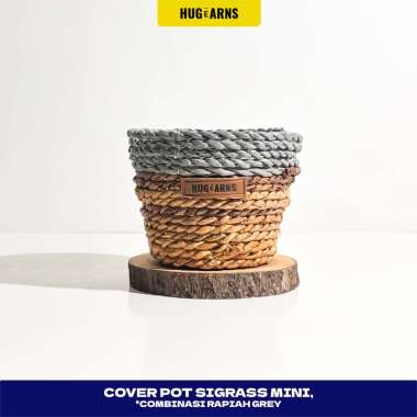 HUGeARNS - Cover Pot Sigrass Combinasi Rapiah Abu-Abu Anyaman Aesthetic / Cover Pot Anyaman Aestheti