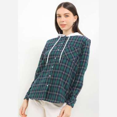 Hush Puppies 90S Hlola Flannel Shirt With Hoodie Wanita XL Green