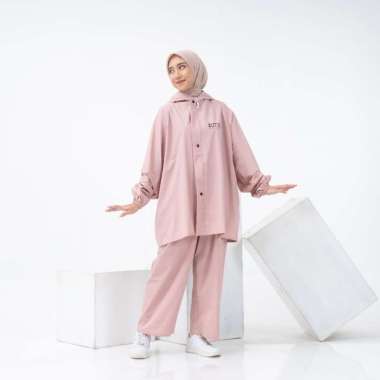 ZOTTA Jas Hujan Wanita Aesthetic Lucu Pink Stelan Celana DUSTY PINK
