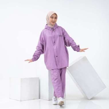ZOTTA Jas Hujan Wanita Aesthetic Lucu Pink Stelan Celana PURPLE