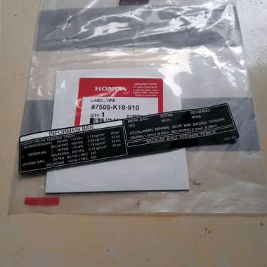 label tire sticker logo tulisan informasi ban cb150 verza original honda 87505K18910