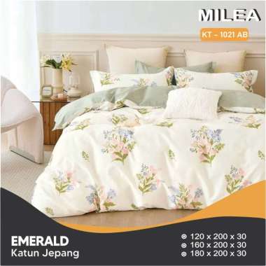 Sprei Set Katun Jepang Emerald Sandy Collection Motif Floral Tinggi 30cm Milea 160 x 200