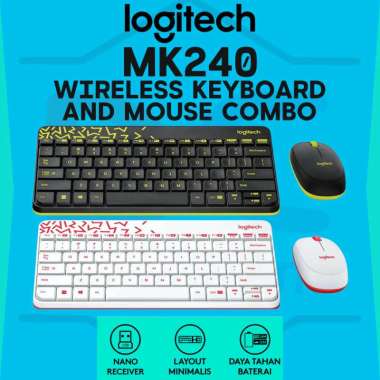LOGITECH MK240 Nano Wireless Keyboard and Mouse Combo Hitam