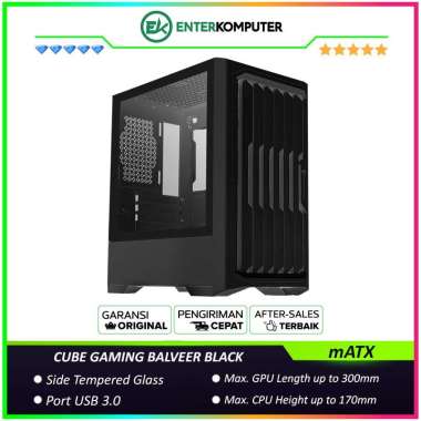CUBE GAMING BALVEER BLACK - mATX Gaming Case - Front Dust Prevention Design & Left Side Tempered Gla