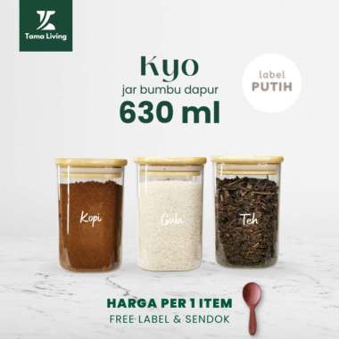 TAMA LIVING Kyo Jar Bumbu Dapur Gula Kopi Teh 630 ml Label Putih Tempat Bumbu Toples Bumbu Dapur Jar