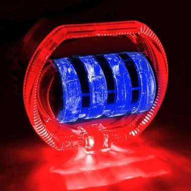 Lampu Tembak LED Projie Biled + Shroud 8D 4 Lensa Dengan Devil Eye V4 BIRU RING MERAH