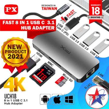 Converter Hub Adapter 8 in 1 4K USB Type C 3.1 USB PX UCH18