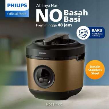 PHILIPS RICE COOKER MEJIKOM PENANAK NASI MAGIC COM HD 3211 1.8 L 3000 SERIES STAINLESS GARANSI RESMI