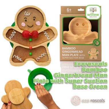 Alat Makan Anak - Ecorascals Bamboo Gingerbread Man Plate With Super Suction Base Green