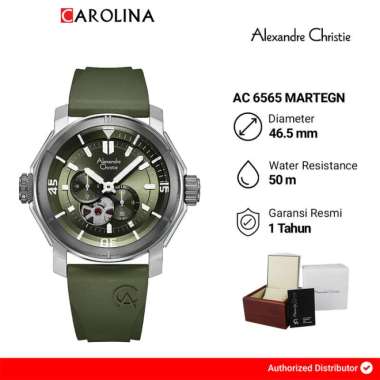 Jam Tangan Pria Alexandre Christie Chronograph AC 6565 MARTEGN Green Dial Green Rubber Strap