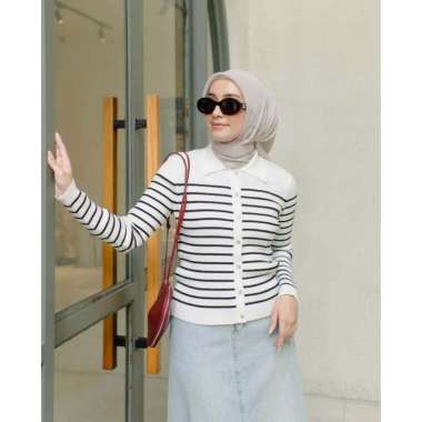 GONEGANI OFFICIAL - Sweater Wanita Berkerah Motif Garis Loonly Sweater Emerald