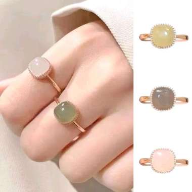 Yuxi Stone Ring Cincin Motif Hiasan Batu Resin Sintetis Fashion Ring Unisex RG Yuxi Stone White