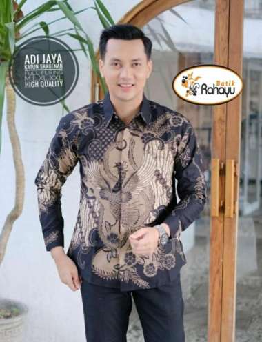 ADI JAYA Kemeja Batik Pria Lengan Panjang Fashion Batik Dasar Hitam XL