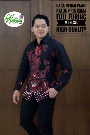 NAGA MERAH Kemeja Batik Pria Lengan Panjang Batik Katun Primisima L