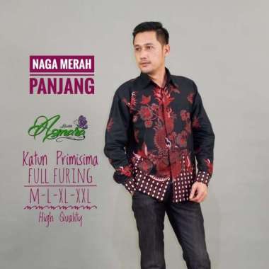 NAGA MERAH Kemeja Batik Pria Lengan Panjang Kemeja Batik Eksklusif XXL